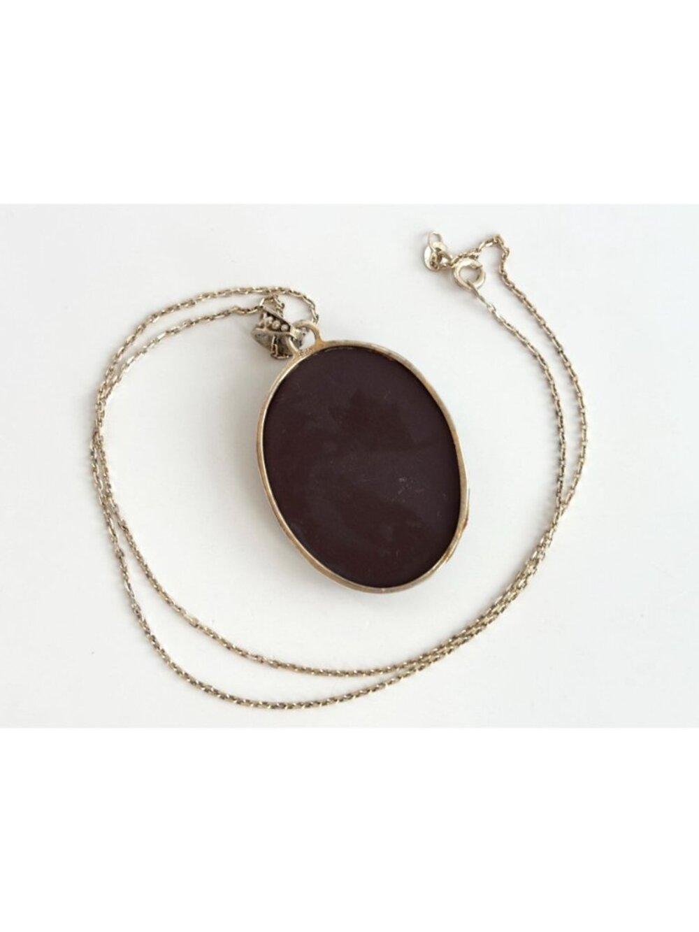 Courting Scene Brown & White Cameo Two Lovers 925 Vintage Pendant Necklace - 17" - Picture 6 of 16